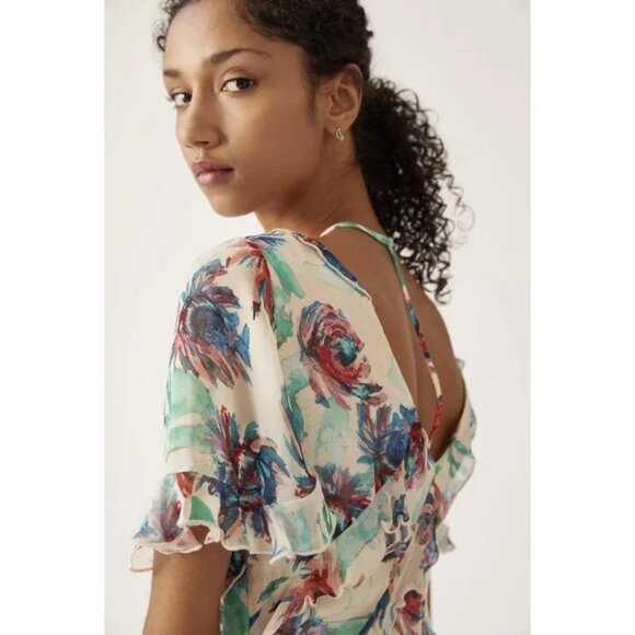 Anthropologie Soft Printed Mini Dress Flutter Sleeves Watercolor Floral Small - Picture 12 of 12